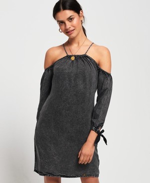 Superdry Eden Cold Shoulder Női Ruhák Fekete | QJVIC8490